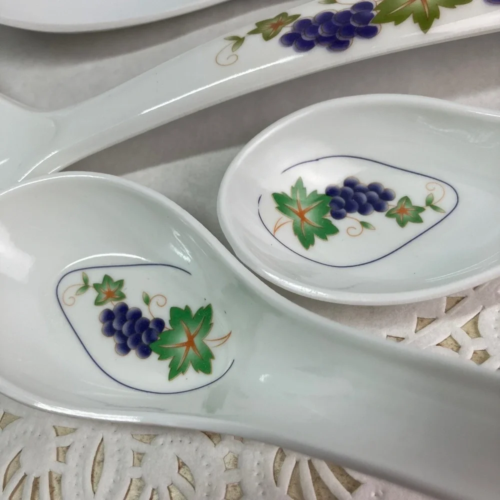 Melamine Ware Dinnerware Set 21pc White Grape Vine Pattern Platters Bowls Spoons